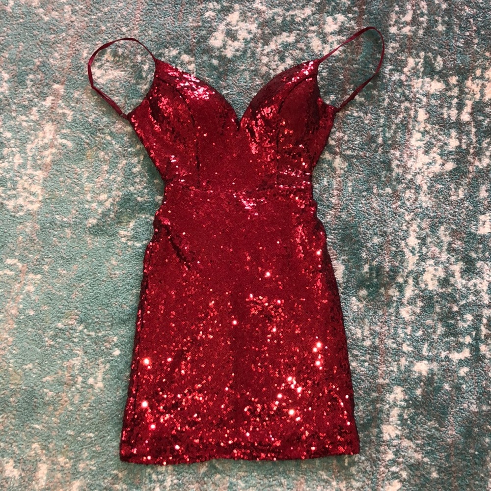 B. Darlin Open Back Sequin Bodycon Dress, Burgundy